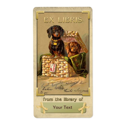 Dachshund -ヴィンテージブックプレートID ラベル (正面)