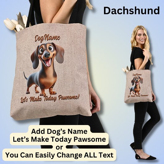 Dachshund – 犬の名前を追加、変更文字 トートバッグ