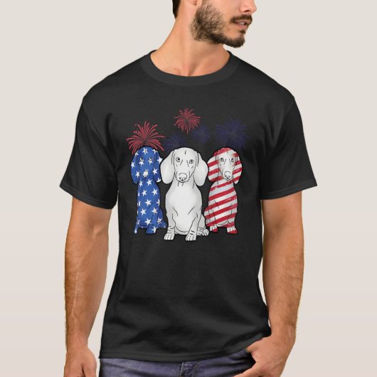 Dachshund 4th Of July American Flag Dog Lovers Men Tシャツ (正面)