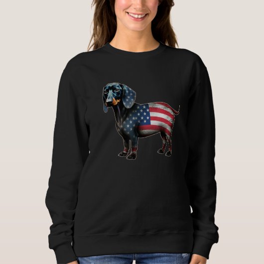 Dachshund 4th of July American Flag Dog Men Women スウェットシャツ (正面)