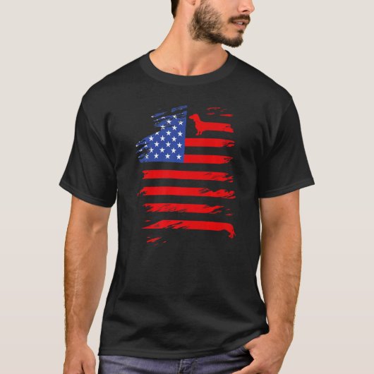 Dachshund And America Flag Patriotic Weiner Dog Tシャツ (正面)