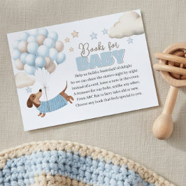Dachshund and Balloons Blue Books for Baby Shower エンクロージャーカード