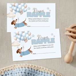 Dachshund and Balloons Blue Diaper Raffle エンクロージャーカード