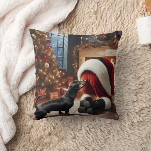 Dachshund and Santa  クッション (ブランケット)