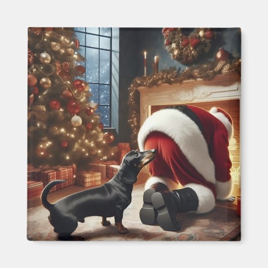 Dachshund and Santa マグネット (正面)