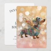 Dachshund Angel Fairy Birthday 招待状 (正面/裏面)