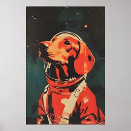 Dachshund Astronaut Poster, Dachshund Retro Print ポスター