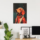 Dachshund Astronaut Poster, Dachshund Retro Print ポスター (ホームオフィス)