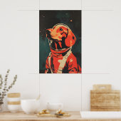 Dachshund Astronaut Poster, Dachshund Retro Print ポスター (キッチン)
