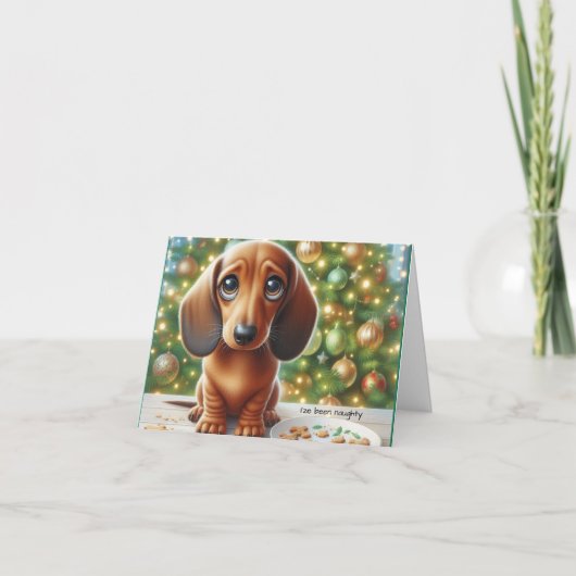 Dachshund Ate Santa's Cookies Christmas Card サンキューカード (正面)