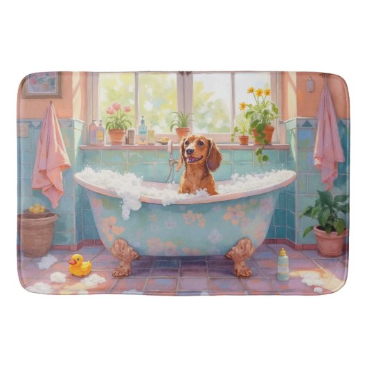 Dachshund Bath Time Cute Bathroom Decor バスマット (正面)