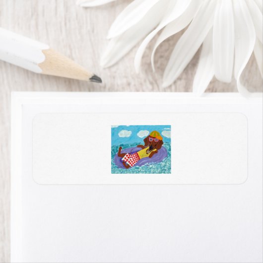 Dachshund Beach Bum ラベル (インサイチュ)