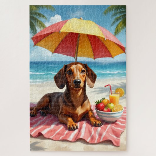 Dachshund Beach Relax Scene ジグソーパズル (縦)