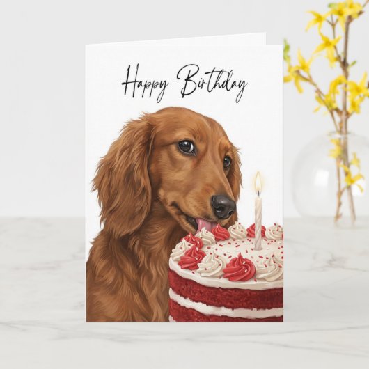 Dachshund Birthday Cake Inspector カード (黄色い花)