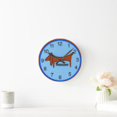 Dachshund Blue Clock、名前の編集 ラウンド壁時計 (ホーム)
