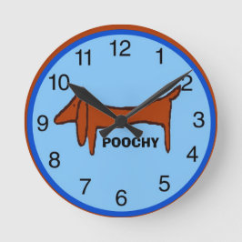 Dachshund Blue Clock、名前の編集 ラウンド壁時計
