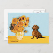 Dachshund (brown1) – ヒマワリ ポストカード (正面/裏面)
