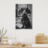 Dachshund Brushing Teeth Print, Funny Bathroom Dog ポスター (キッチン)