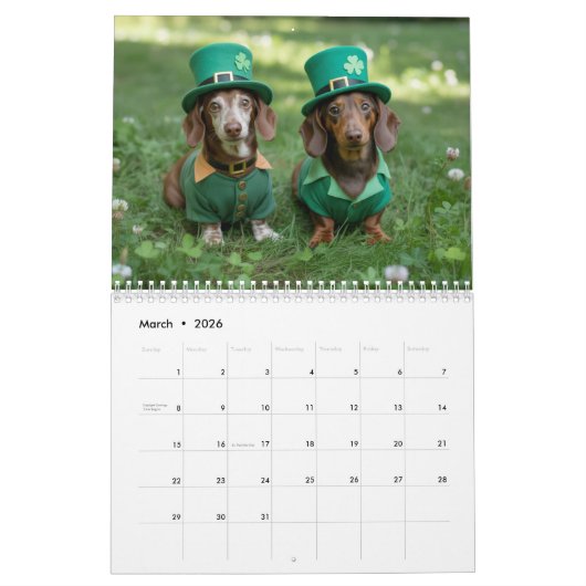 Dachshund Calendar カレンダー (3月 2026)
