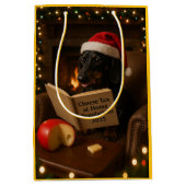 Dachshund 'Cheese Tax' Christmas gift bag ミディアムペーパーバッグ (正面)