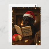 Dachshund 'Cheese Tax' Christmas postcard ポストカード (正面/裏面)
