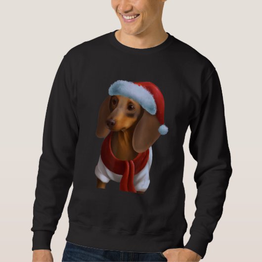 Dachshund Chiweenie Wiener Dog Santa Claus Hat Chr スウェットシャツ (正面)