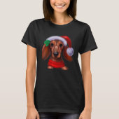 Dachshund Chiweenie Wiener Dog Santa Claus Hat Chr Tシャツ (正面)