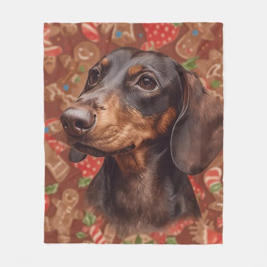Dachshund christmas フリースブランケット (正面)