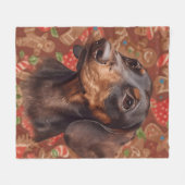 Dachshund christmas フリースブランケット (正面(横))
