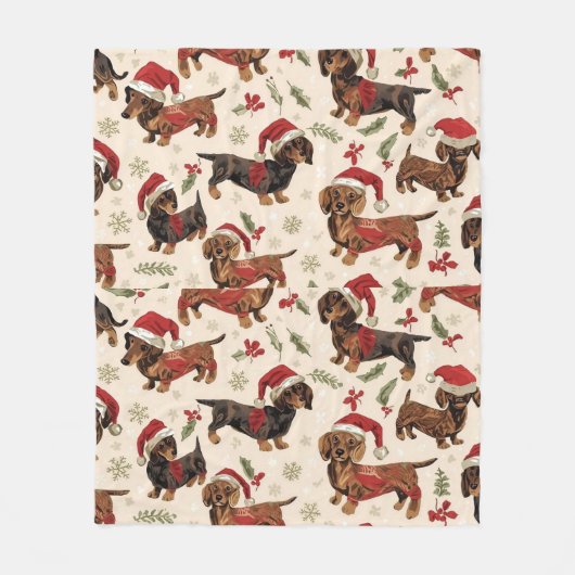 Dachshund christmas フリースブランケット (正面)