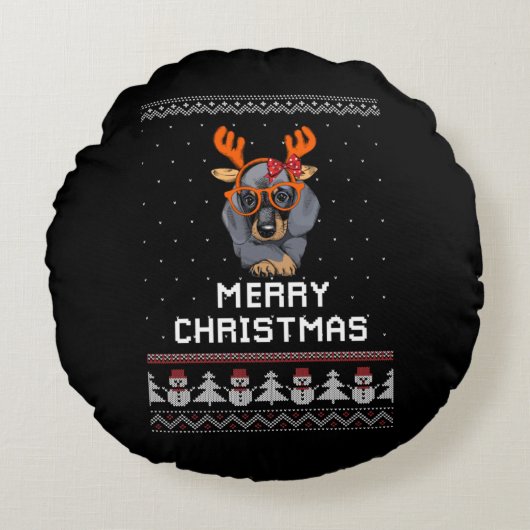 Dachshund Christmas ラウンドクッション (正面)