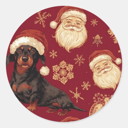 Dachshund christmas ラウンドシール (正面)