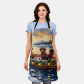 Dachshund Christmas Boat Holiday エプロン (着用した状態)