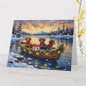 Dachshund Christmas Boat Holiday カード (黄色い花)