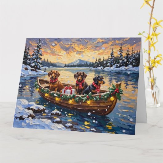 Dachshund Christmas Boat Holiday カード (黄色い花)