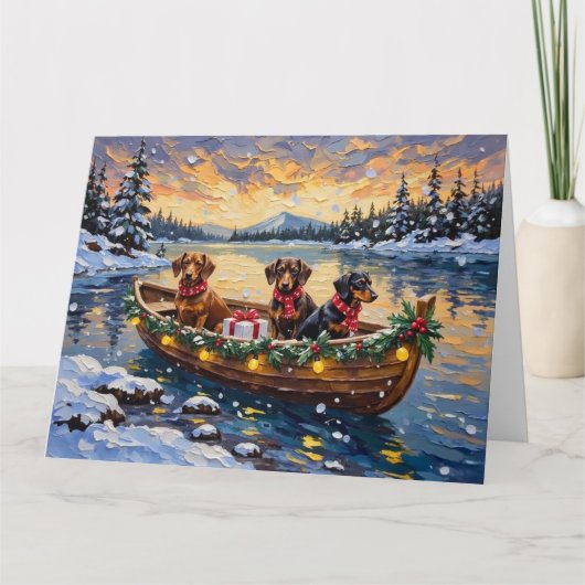 Dachshund Christmas Boat Holiday カード (正面)
