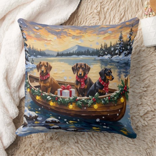 Dachshund Christmas Boat Holiday クッション (ブランケット)