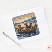 Dachshund Christmas Boat Holiday スクエアシール (封筒)