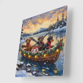 Dachshund Christmas Boat Holiday スクエア壁時計 (傾斜)