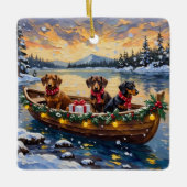 Dachshund Christmas Boat Holiday セラミックオーナメント (正面)