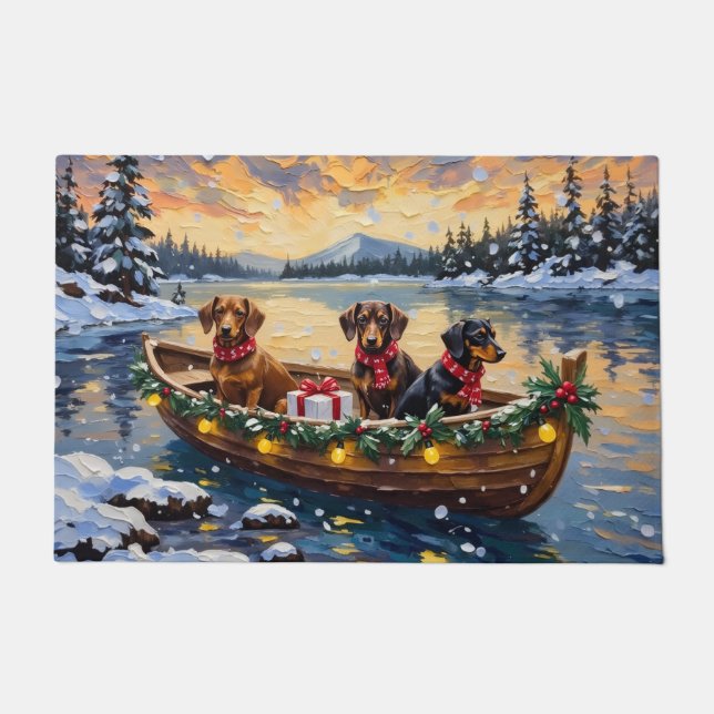 Dachshund Christmas Boat Holiday ドアマット (正面)