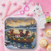Dachshund Christmas Boat Holiday ペーパープレート (パーティー)