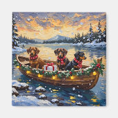Dachshund Christmas Boat Holiday マグネット (正面)