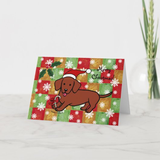 Dachshund Christmas Candy Cane Snowflakes シーズンカード (正面)