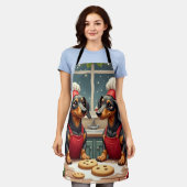 Dachshund Christmas Cookie Bakers Holiday Painting エプロン (着用した状態)