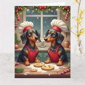 Dachshund Christmas Cookie Bakers Holiday Painting カード (黄色い花)