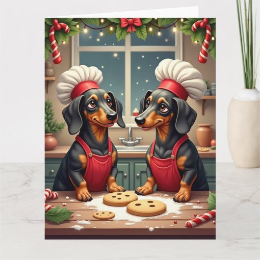 Dachshund Christmas Cookie Bakers Holiday Painting カード (正面)