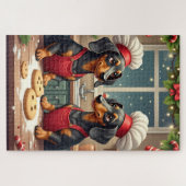 Dachshund Christmas Cookie Bakers Holiday Painting ジグソーパズル (横)