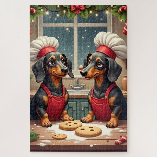 Dachshund Christmas Cookie Bakers Holiday Painting ジグソーパズル (縦)