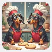 Dachshund Christmas Cookie Bakers Holiday Painting スクエアシール (正面)